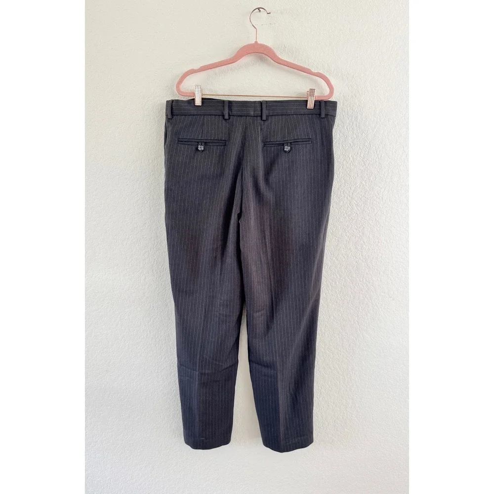 Perry‎ Ellis Pinstripe Trousers Mens 34/30 Charcoal Grey Vintage Straight Leg